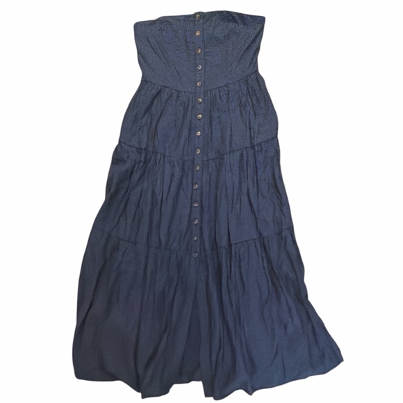 LULUS Women Small Sweetness Sunshine Navy Strapless Midi Fit Flare Pockets Dress - Picture 5 of 15